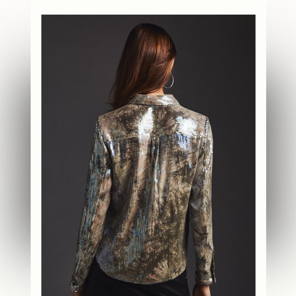 Pilcro Metallic Sequin Blouse in Silver and Black - Picture 5 of 14